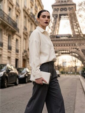 ZARA Women’s Cream Oversized Button-Down Shirt-Size XS